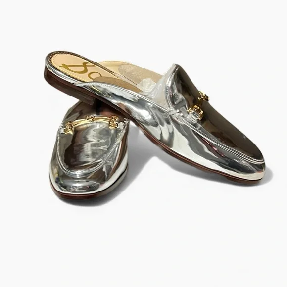 🌻NEW Sam Edelman Linnie Bit Mule Silver Leather Slip-On Loafer Mule Size 7 $150 - Picture 8 of 13